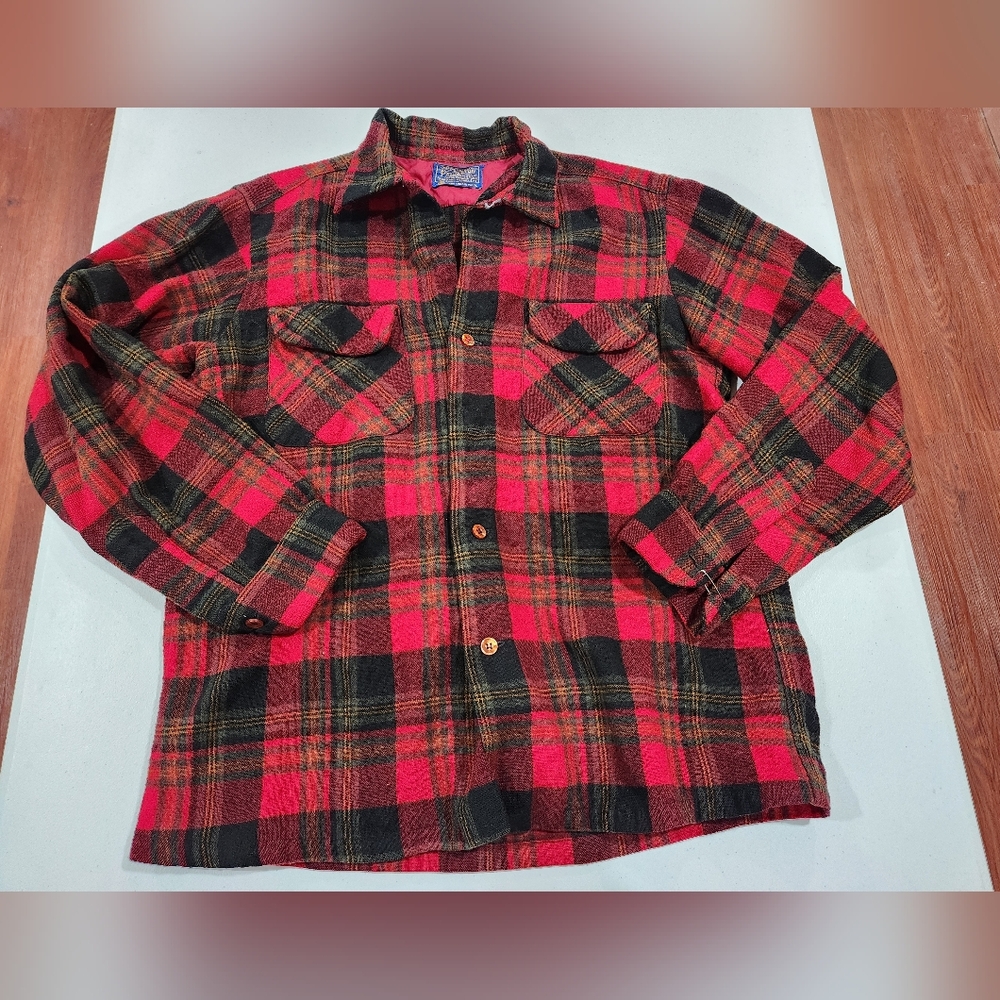 Pendleton Firesode Red And Black Plaid Shirt Wool… - image 1